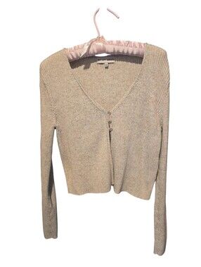 Willow & Wind Neutral Cropped Ribbed Sweater Top in Light Taupe, Size Large